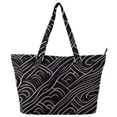 Black Coconut Color Wavy Lines Waves Abstract Full Print Shoulder Bag by Ravend