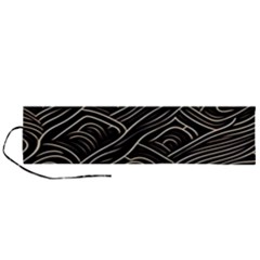 Black Coconut Color Wavy Lines Waves Abstract Roll Up Canvas Pencil Holder (l) by Ravend