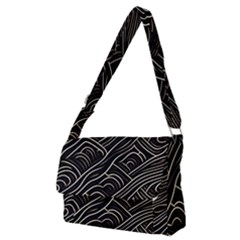 Black Coconut Color Wavy Lines Waves Abstract Full Print Messenger Bag (m) by Ravend