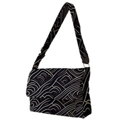 Black Coconut Color Wavy Lines Waves Abstract Full Print Messenger Bag (l) by Ravend