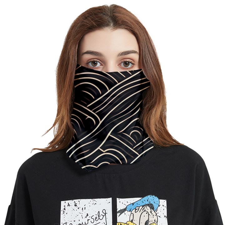 Black Coconut Color Wavy Lines Waves Abstract Face Covering Bandana (Two Sides)