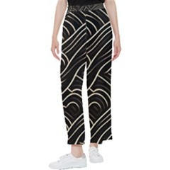 Black Coconut Color Wavy Lines Waves Abstract Women s Pants  by Ravend