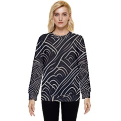 Black Coconut Color Wavy Lines Waves Abstract Hidden Pocket Sweatshirt