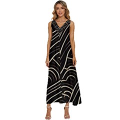 Black Coconut Color Wavy Lines Waves Abstract V-neck Sleeveless Loose Fit Overalls by Ravend