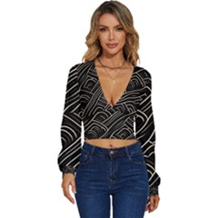 Black Coconut Color Wavy Lines Waves Abstract Long Sleeve Deep-v Velour Top