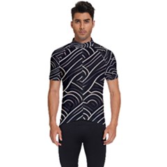 Black Coconut Color Wavy Lines Waves Abstract Men s Short Sleeve Cycling Jersey by Ravend