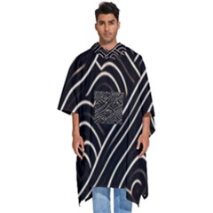 Black Coconut Color Wavy Lines Waves Abstract Men s Hooded Rain Ponchos by Ravend