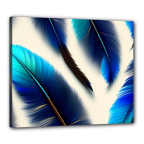 Feathers Pattern Design Blue Jay Texture Colors Canvas 24  X 20  (stretched) by Ravend