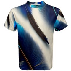 Feathers Pattern Design Blue Jay Texture Colors Men s Cotton Tee by Ravend