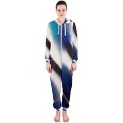 Feathers Pattern Design Blue Jay Texture Colors Hooded Jumpsuit (ladies) by Ravend