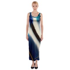 Feathers Pattern Design Blue Jay Texture Colors Fitted Maxi Dress by Ravend