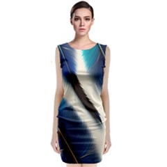 Feathers Pattern Design Blue Jay Texture Colors Classic Sleeveless Midi Dress by Ravend