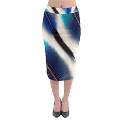 Feathers Pattern Design Blue Jay Texture Colors Midi Pencil Skirt by Ravend