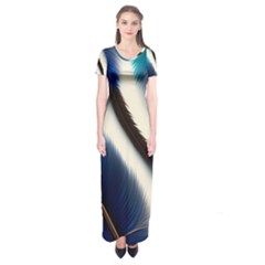 Feathers Pattern Design Blue Jay Texture Colors Short Sleeve Maxi Dress by Ravend