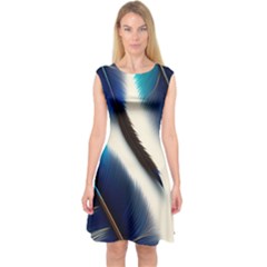 Feathers Pattern Design Blue Jay Texture Colors Capsleeve Midi Dress by Ravend