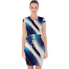 Feathers Pattern Design Blue Jay Texture Colors Capsleeve Drawstring Dress  by Ravend