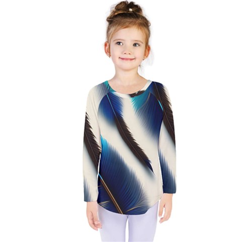 Feathers Pattern Design Blue Jay Texture Colors Kids  Long Sleeve Tee by Ravend