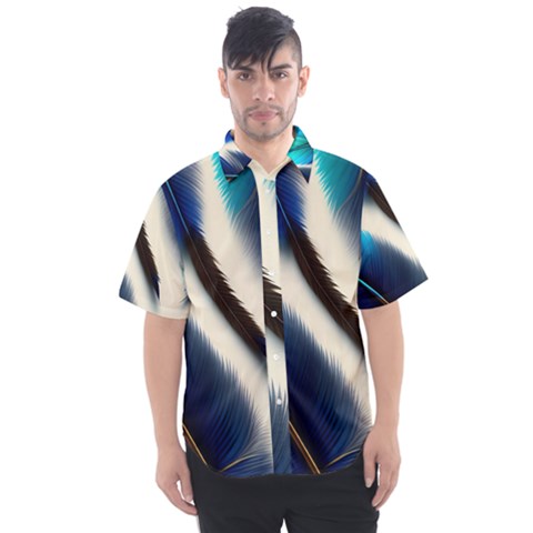 Feathers Pattern Design Blue Jay Texture Colors Men s Short Sleeve Shirt by Ravend