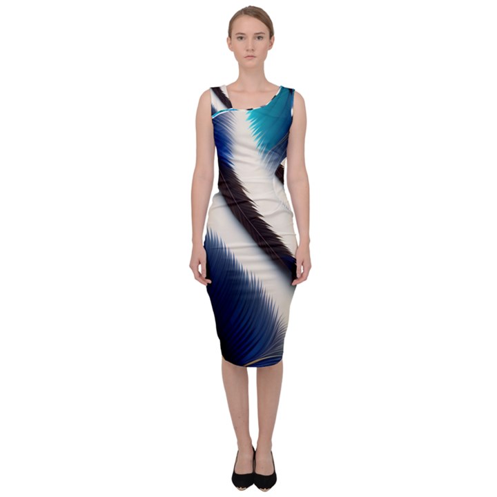 Feathers Pattern Design Blue Jay Texture Colors Sleeveless Pencil Dress