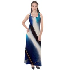 Feathers Pattern Design Blue Jay Texture Colors Sleeveless Velour Maxi Dress by Ravend