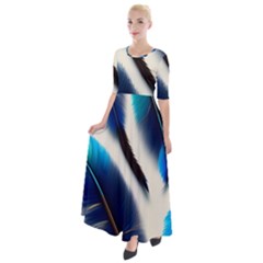 Feathers Pattern Design Blue Jay Texture Colors Half Sleeves Maxi Dress by Ravend