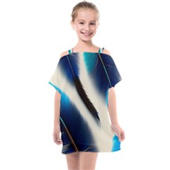 Feathers Pattern Design Blue Jay Texture Colors Kids  One Piece Chiffon Dress by Ravend