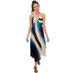 Feathers Pattern Design Blue Jay Texture Colors Halter Tie Back Dress 