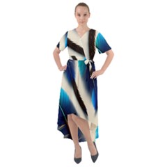 Feathers Pattern Design Blue Jay Texture Colors Front Wrap High Low Dress by Ravend