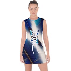 Feathers Pattern Design Blue Jay Texture Colors Lace Up Front Bodycon Dress by Ravend