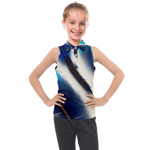 Feathers Pattern Design Blue Jay Texture Colors Kids  Sleeveless Polo Tee by Ravend