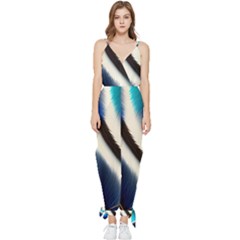 Feathers Pattern Design Blue Jay Texture Colors Sleeveless Tie Ankle Chiffon Jumpsuit by Ravend