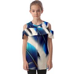 Feathers Pattern Design Blue Jay Texture Colors Fold Over Open Sleeve Top