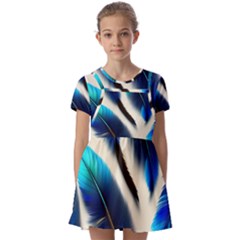 Feathers Pattern Design Blue Jay Texture Colors Kids  Short Sleeve Pinafore Style Dress