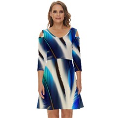 Feathers Pattern Design Blue Jay Texture Colors Shoulder Cut Out Zip Up Dress by Ravend