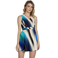 Feathers Pattern Design Blue Jay Texture Colors Sleeveless High Waist Mini Dress by Ravend