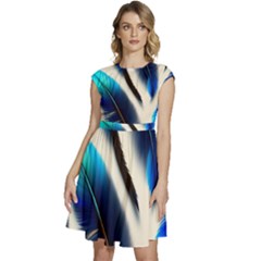 Feathers Pattern Design Blue Jay Texture Colors Cap Sleeve High Waist Dress by Ravend