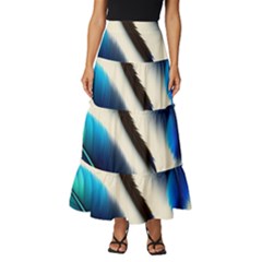 Feathers Pattern Design Blue Jay Texture Colors Tiered Ruffle Maxi Skirt