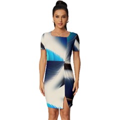 Feathers Pattern Design Blue Jay Texture Colors Fitted Knot Split End Bodycon Dress by Ravend