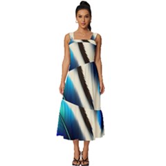 Feathers Pattern Design Blue Jay Texture Colors Square Neckline Tiered Midi Dress