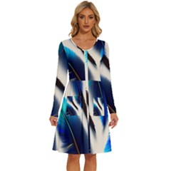 Feathers Pattern Design Blue Jay Texture Colors Long Sleeve Dress With Pocket by Ravend