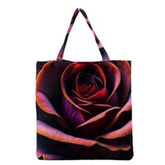 Purple Flower Rose Flower Black Background Grocery Tote Bag by Ravend