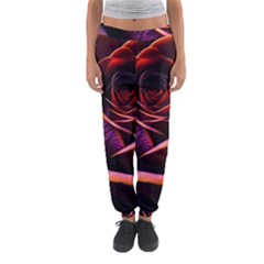 Purple Flower Rose Flower Black Background Women s Jogger Sweatpants by Ravend