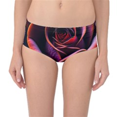 Purple Flower Rose Flower Black Background Mid-waist Bikini Bottoms by Ravend