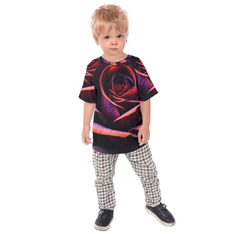 Purple Flower Rose Flower Black Background Kids  Raglan Tee by Ravend