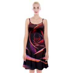 Purple Flower Rose Flower Black Background Spaghetti Strap Velvet Dress by Ravend