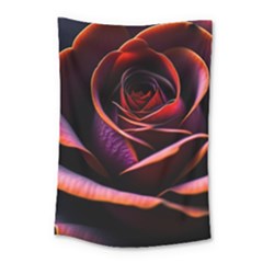 Purple Flower Rose Flower Black Background Small Tapestry by Ravend