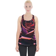 Purple Flower Rose Flower Black Background Piece Up Tank Top by Ravend