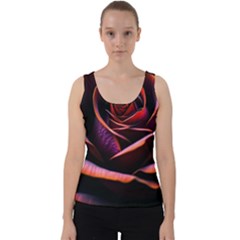 Purple Flower Rose Flower Black Background Velvet Tank Top by Ravend