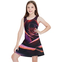 Purple Flower Rose Flower Black Background Kids  Lightweight Sleeveless Dress by Ravend