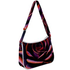 Purple Flower Rose Flower Black Background Zip Up Shoulder Bag by Ravend